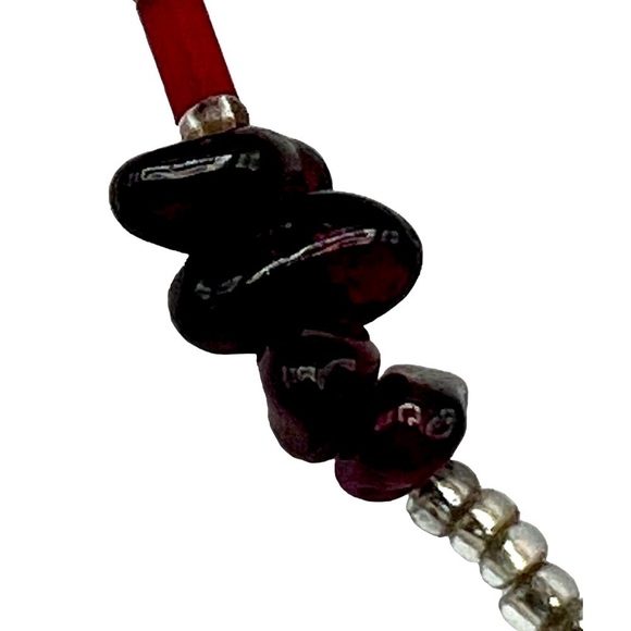 Vintage Beaded Necklace With Red & Clear Glass Beads - Picture 8 of 8